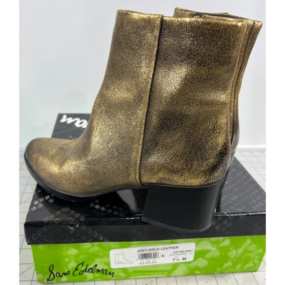 Sam Edelman Joey Gold Leather Side Zip Heeled Ankle Boots 2.5" Women's Sz. 7.5 - Picture 6 of 10